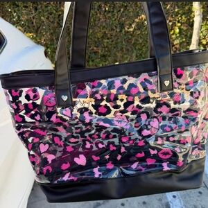 Juicy Couture Black and Pink Heart Leopard Tote